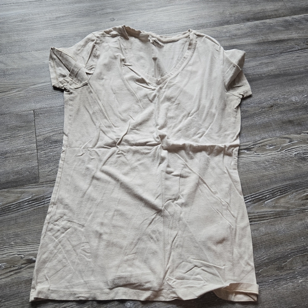 Cream V-Neck T-Shirt